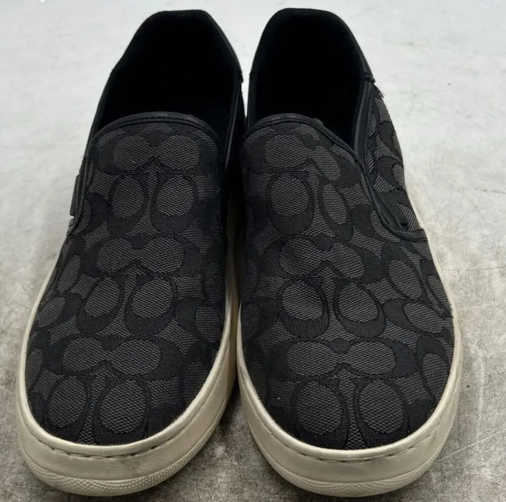 Coach Mens Black Signature Canvas Slip On Loafers Round Toe Sneaker Shoes US 8.5